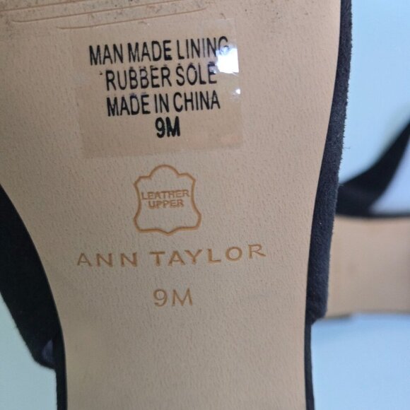 Ann Taylor Black Suede Gold Chain Square Toe Sling Back Shoes Size 9M - Picture 9 of 9